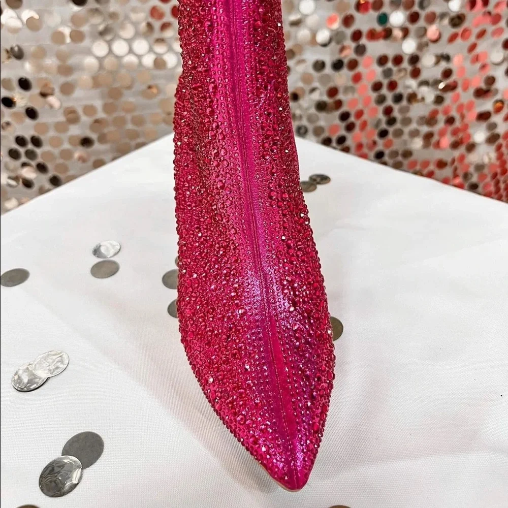 Pink Rhinestone Heeled Booties - Picture 2 of 3